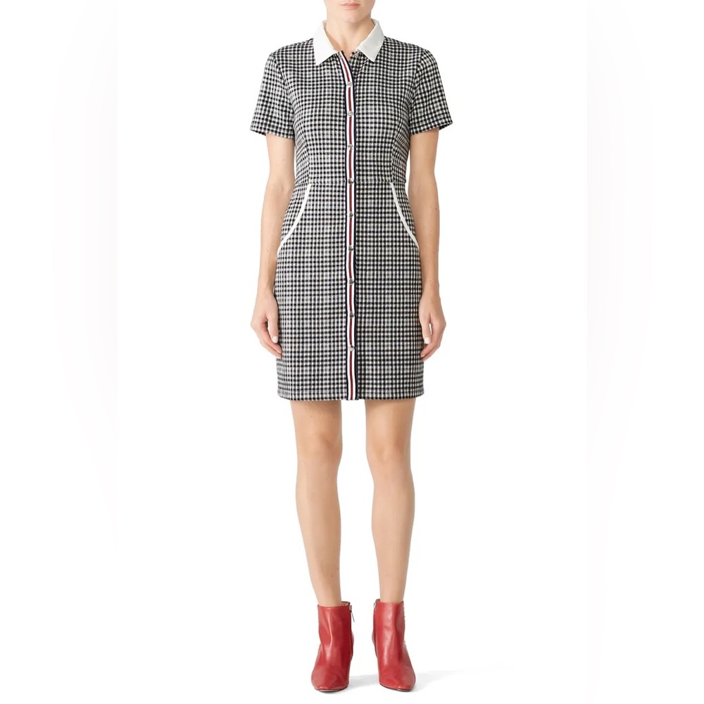 Slate & Willow Contrast Check Shirt Dress Snap Front Striped Placket Size 8